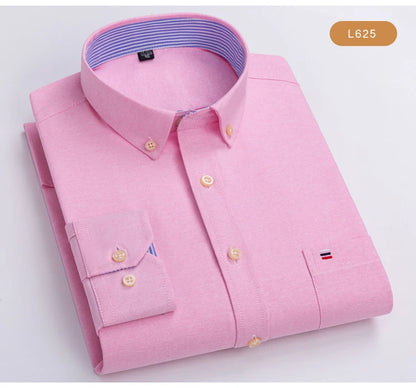 Men's Oxford Long Sleeve Shirt 100% Cotton Wrinkle Resistant & Breathable, Solid Plaid Striped Comfort Casual Button-down Shirts