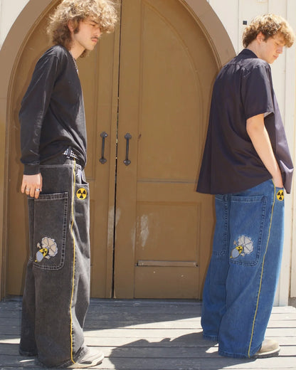Gothic Halloween Scythe Grim Reaper Hip Hop Streetwear Jeans Men Women Retro Punk Print Traight Wide-leg Black Baggy Denim Pants