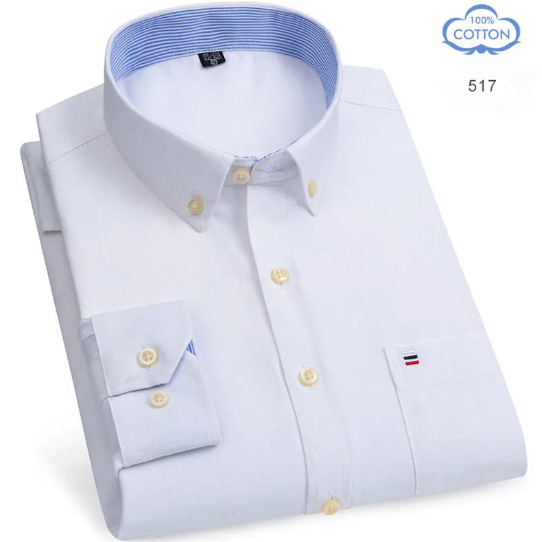 100% Pure Cotton Oxford Shirts for Men Long Sleeve Plaid Shirt Striped Male Business Checked Red Shirt Mans Designer Clothes 7XL