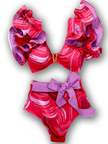 New Sexy Brazilian Bikini Set Ruffle Swimwear Women Push Up Swimsuit High Waist Print Floral Bathing Suit Biquini Female