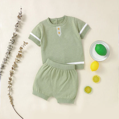 Baby Clothes Set Knitted Cotton Infant Tops +Pants Breathable Comfortable Newborn Boy Girl Pullover +Shorts Summer Fashion Solid