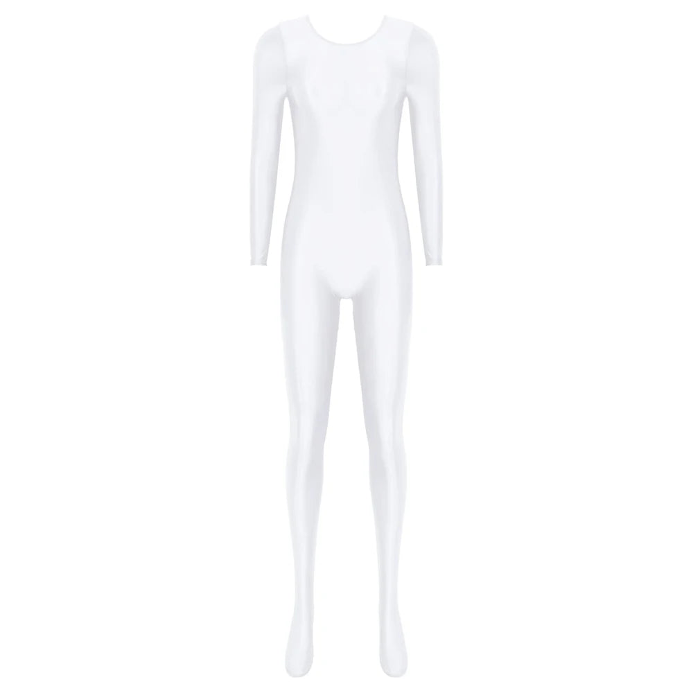 Women Oil Shiny Long Sleeve Pantyhose Jumpsuit Bodystocking Yoga Gymnastics Shapewear One-Piece Swimsuit Catsuit Glossy Bodysuit