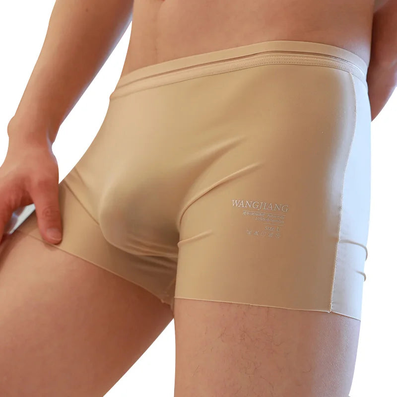 Fashion Men's Underwear Ice Silk Seamless Solid Color Ultra-thin Breathable Boxers for Male Lingerie Bikini Panties