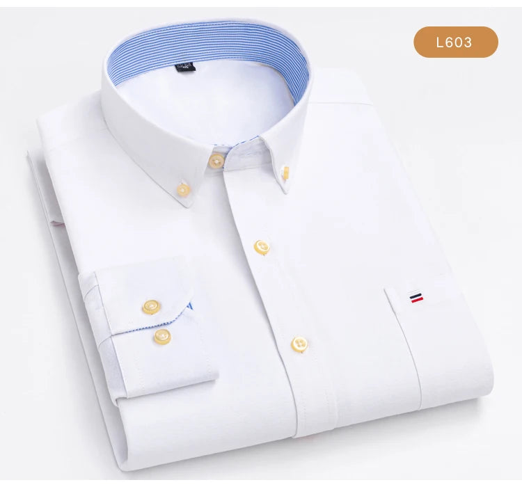 Men's Oxford Long Sleeve Shirt 100% Cotton Wrinkle Resistant & Breathable, Solid Plaid Striped Comfort Casual Button-down Shirts