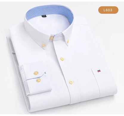 Men's Oxford Long Sleeve Shirt 100% Cotton Wrinkle Resistant & Breathable, Solid Plaid Striped Comfort Casual Button-down Shirts