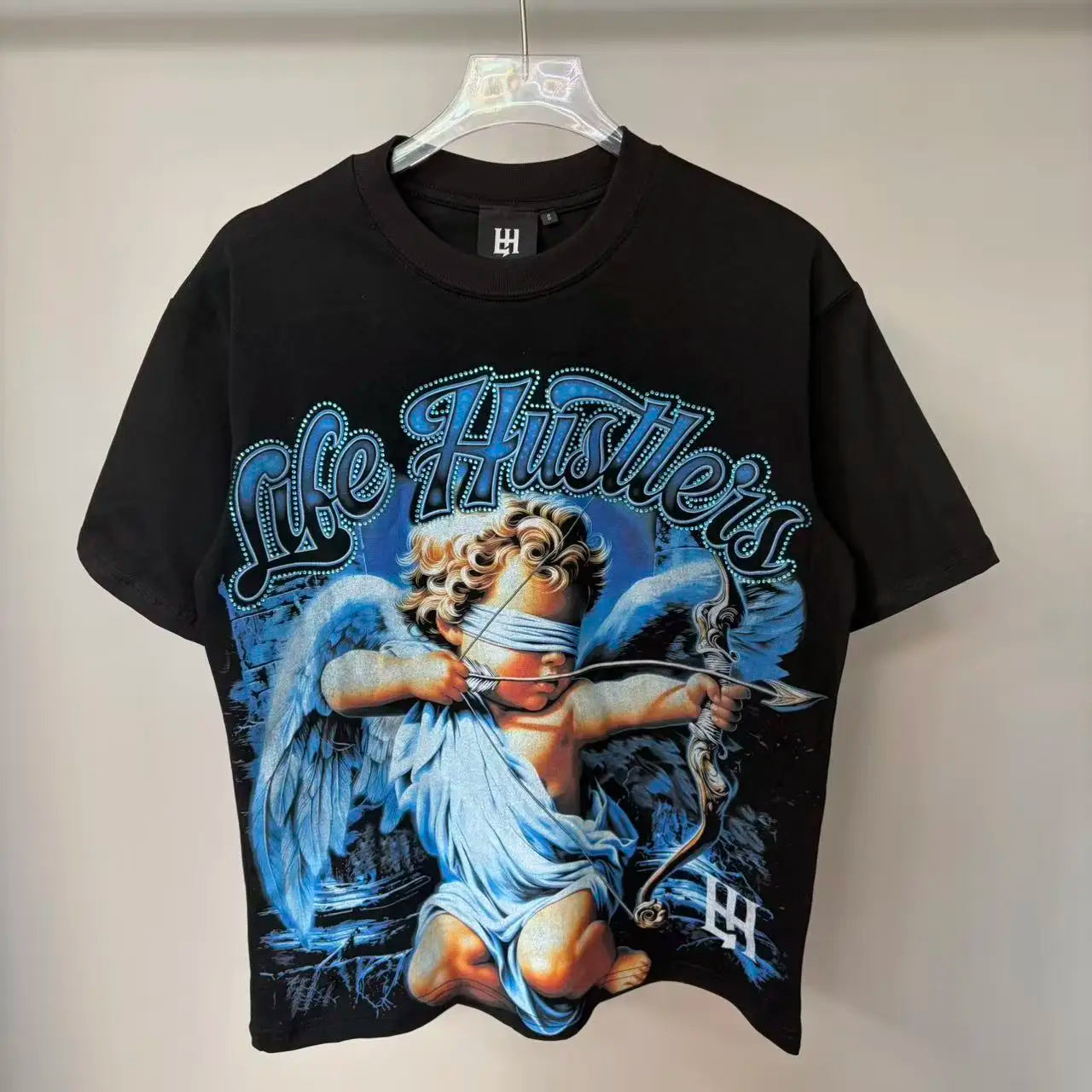 New fashion brand LIFE HUSTLERS Y2K hot stamping hole Men Women T-shirt Streetwear 100% Cotton Loose Round Neck Top Tees