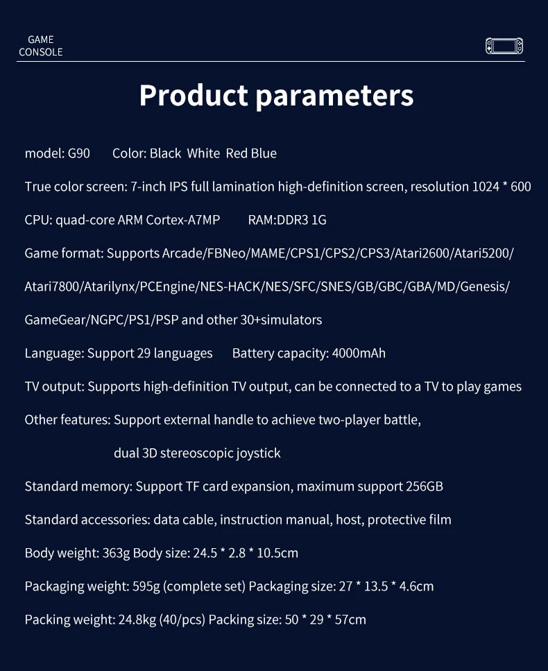 G90 retro arcade handheld console offers long battery life and a lightweight, portable design, and can be connected to a TV, mak