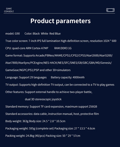 G90 retro arcade handheld console offers long battery life and a lightweight, portable design, and can be connected to a TV, mak