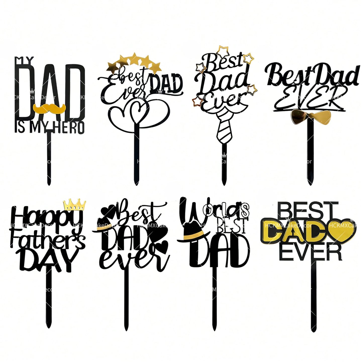 3pcs Happy Fathers Day Acrylic Cake Topper Set Best Dad Ever Cake Decor for Fathers Day Birthday Party Supplies