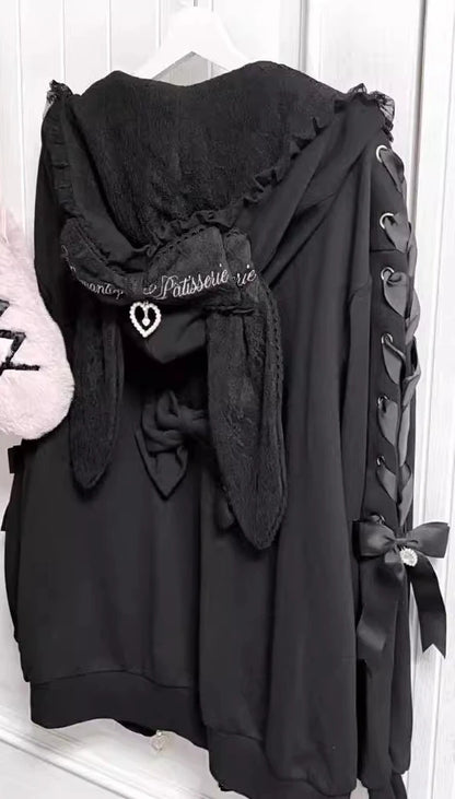 Cute Bunny Ear Lace Hooded Sweatshirt