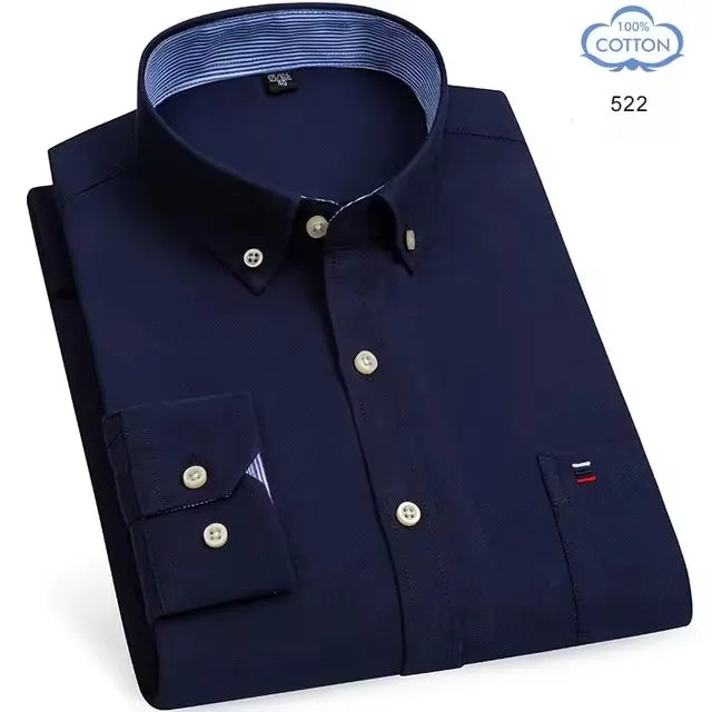 100% Pure Cotton Oxford Shirts for Men Long Sleeve Plaid Shirt Striped Male Business Checked Red Shirt Mans Designer Clothes 7XL