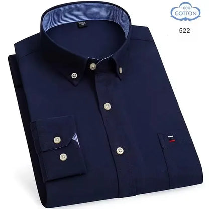 100% Pure Cotton Oxford Shirts for Men Long Sleeve Plaid Shirt Striped Male Business Checked Red Shirt Mans Designer Clothes 7XL