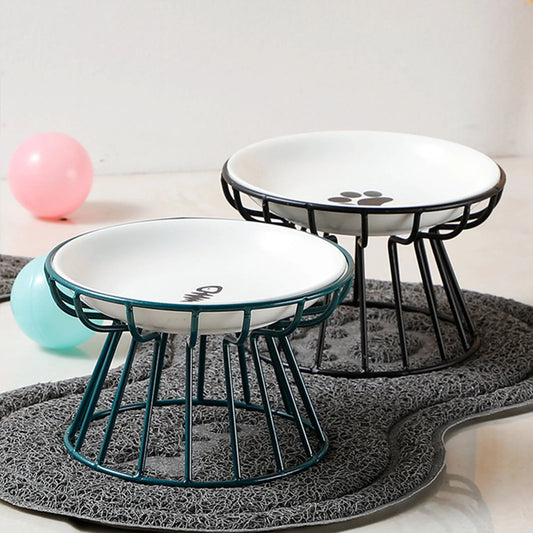Pet ceramic bowl, tall cat food bowl, snack canister dish, cat food bowl with neck protection and anti-toppling function