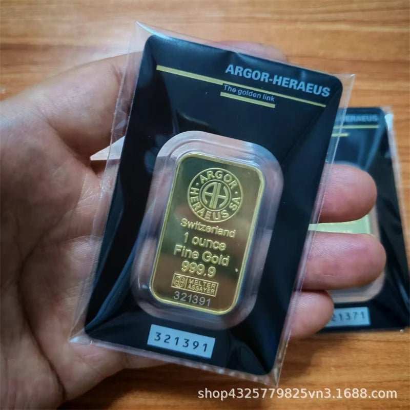 Gold Bar Replica 1oz 31g Brass Gold Plated With Serial Number Collectible Piece Home Display Desk Decor Gift For Collectors