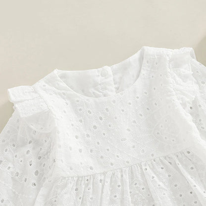 0-24M Toddler Baby Girl Clothes Set Solid Color Cutout Round Neck Long Sleeve T-shirt Tops and Elastic Casual Ruffle Shorts