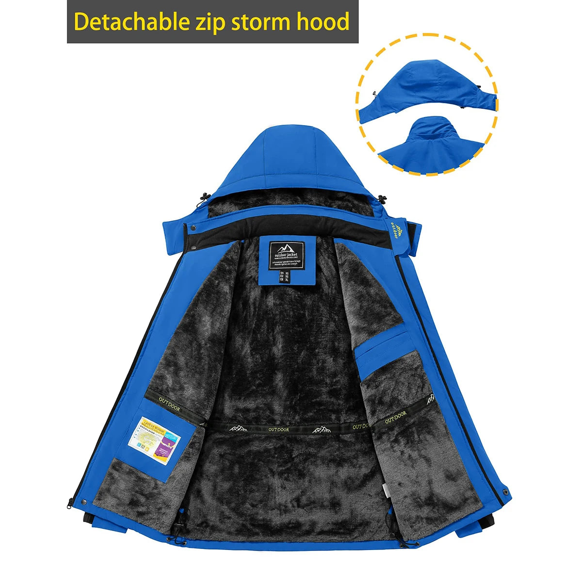 TACVASEN Men's Waterproof Ski Jacket Fleece Lining Warmth Parka Winter Snow Working Outdoors Hooded Coat Rain Shell Windbreaker