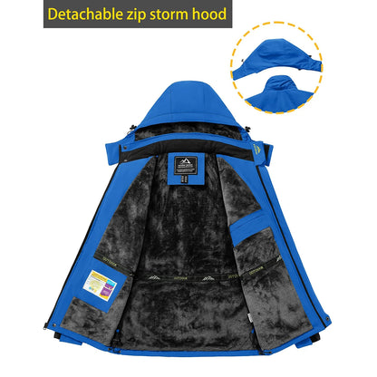 TACVASEN Men's Waterproof Ski Jacket Fleece Lining Warmth Parka Winter Snow Working Outdoors Hooded Coat Rain Shell Windbreaker