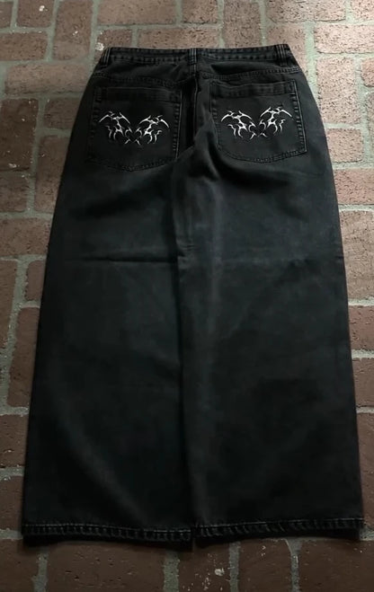 Gothic Halloween Scythe Grim Reaper Hip Hop Streetwear Jeans Men Women Retro Punk Print Traight Wide-leg Black Baggy Denim Pants