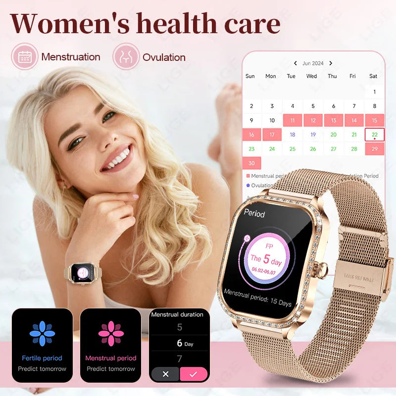 2026 Fashion Women Smart Watch Bluetooth Call Custom Watch Face Fitness Tracker IP68 Waterproof Smartwatch Woman for Android IOS