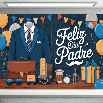 Spanish Happy Father's Day Decor Background I Love Dad Black Suit Tie Family Party Banner Photography Backdrop Supplies Props