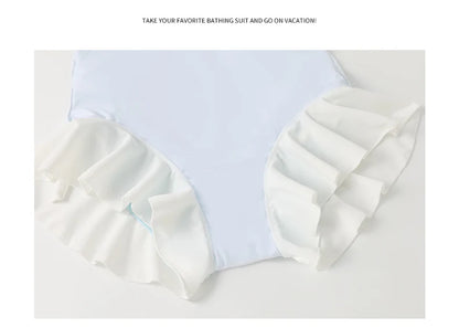 Japanese Lolita Girls Bow Cute Water Blue Swimsuit Hot Spring Bathing Swimwear Japanese Style Women One Peice Swimming Suit