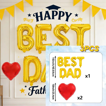 1set This Father's Day Balloon Set Includes A Father's Day Super Love Heart  Balloons and 16-inch Gold Letter Balloons Decorats