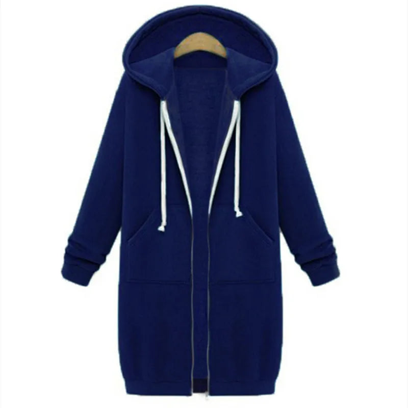 Solid Color Pocket Long Sweatshirt Coat