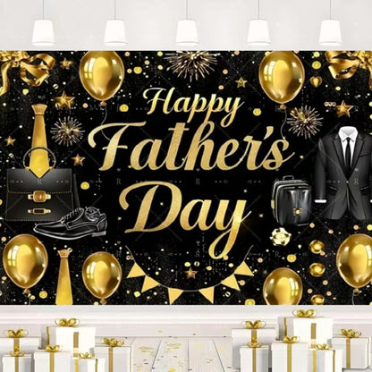 Happy Father's Day Family Party Decoration Background Feliz Día del Padre Golden Blue Balloon Backdrop for Man Tuxedo I Love Dad