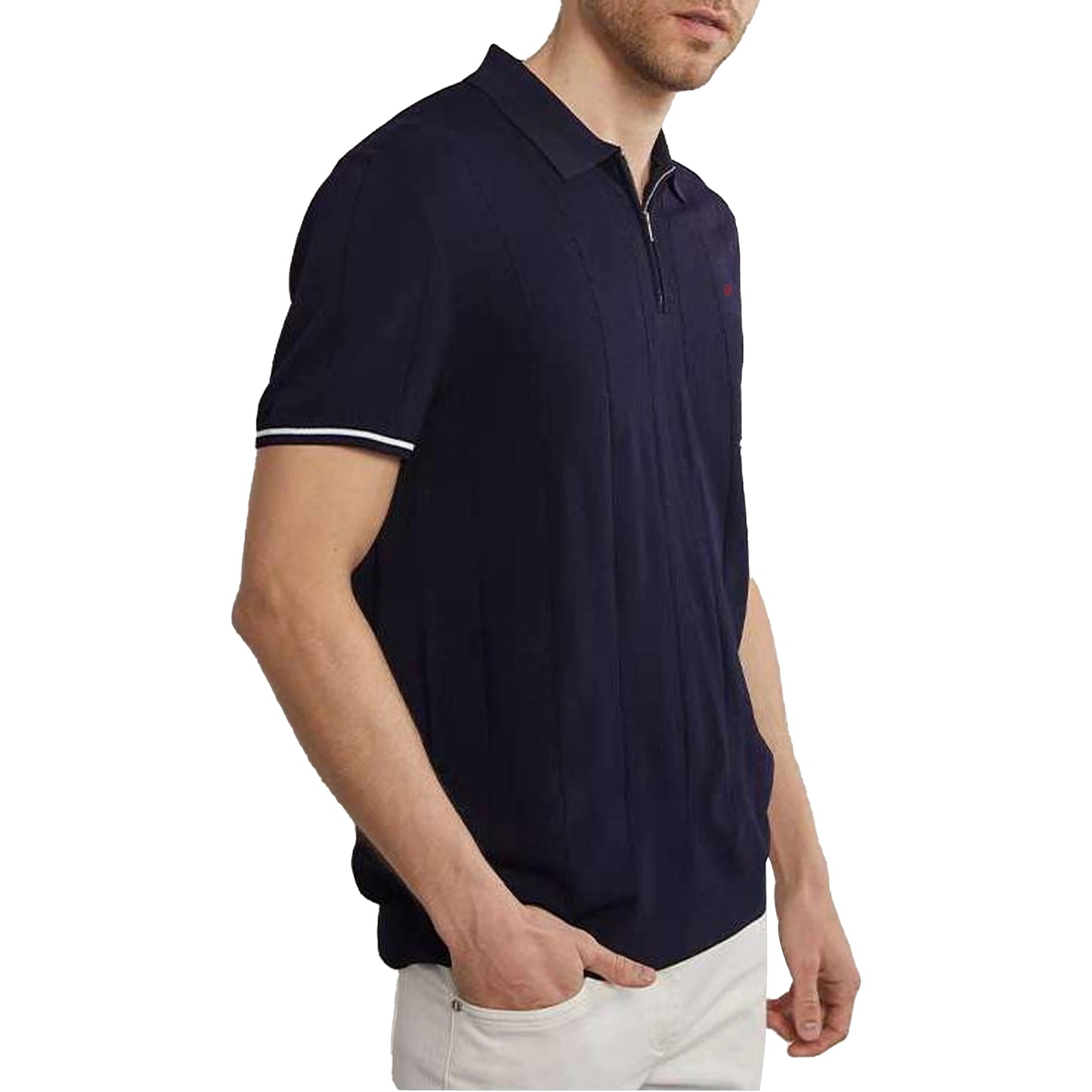 CH Men's Knitted Polo Shirt Half Zipper Lapel Short Sleeve Solid Color Casual Business Summer Breathable Top Tee