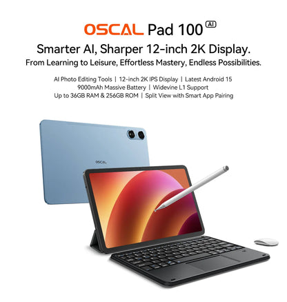 [World Premiere] Blackview OSCAL PAD 100 Tablet 12'' 2K FHD+ Unisoc T615 12+24GB RAM 256GB ROM 9000mAh Android 15 4G Tablets PC