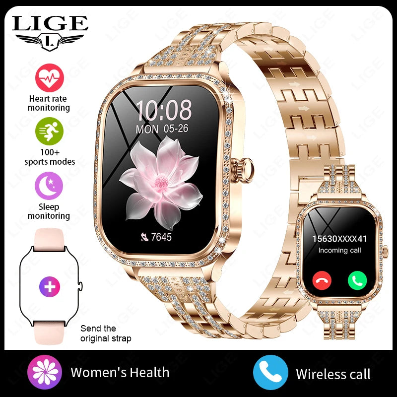 2026 Fashion Women Smart Watch Bluetooth Call Custom Watch Face Fitness Tracker IP68 Waterproof Smartwatch Woman for Android IOS
