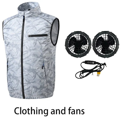Cool summer smart cooling fan clothing, suitable for outdoor sports, fishing, high-temperature work, and convenient for nighttim