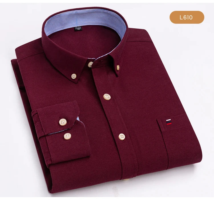 Men's Oxford Long Sleeve Shirt 100% Cotton Wrinkle Resistant & Breathable, Solid Plaid Striped Comfort Casual Button-down Shirts