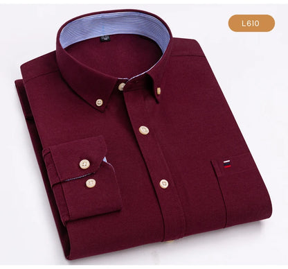 Men's Oxford Long Sleeve Shirt 100% Cotton Wrinkle Resistant & Breathable, Solid Plaid Striped Comfort Casual Button-down Shirts