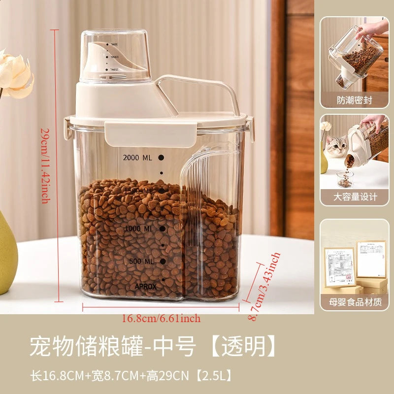Thickened Dog Food Storage Bucket Pet Food Grain Storage Tank Kitchen Storage Rice Box Cat Food Grain Sealed Jar 2L/2.5L/3L