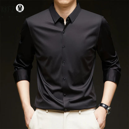 New Men's Business Casual Long Sleeved Solid Color Shirt Wrinkle Resistant Wrinkle Free Comfortable All Season Versatile Top