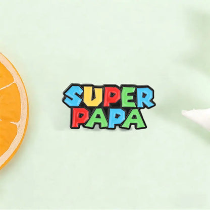 Super Papa Cartoon Enamel Pin Retro Video Game Colorful Block Letter Brooch Bag Lapel Badge Father's Day Jewelry Gift for Dad