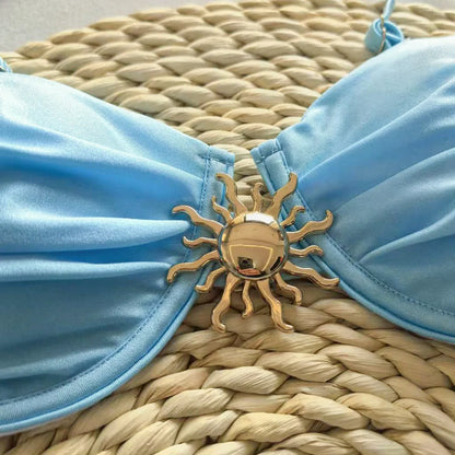 Three-Piece Swimsuit 2025 New Bikini Sexy Solid Color Split Women's Swimwear for Women