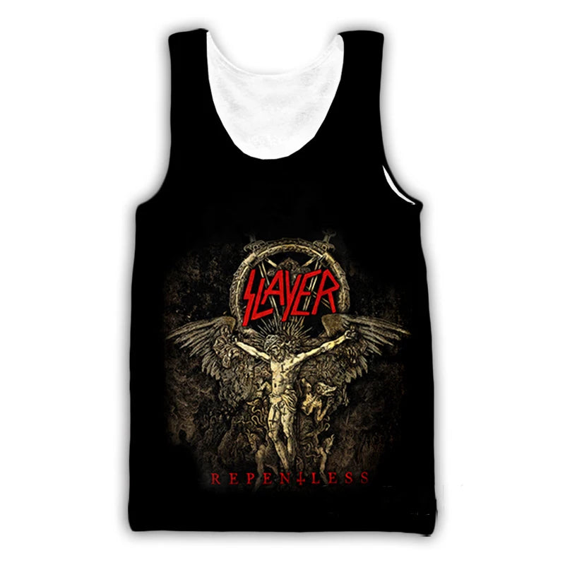Slayer Rock Band 3D Print Tank Tops Men's Women Streetwear Hip Hop Oversized Fitness Gym Vest Sport Sleeveless Tops Men Clothing