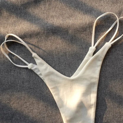 2PCS Sexy High Cut Double-layer Cotton Thong Women's Bikini Bottom Brief G-string Underwear with Elastic Thin Double Belt