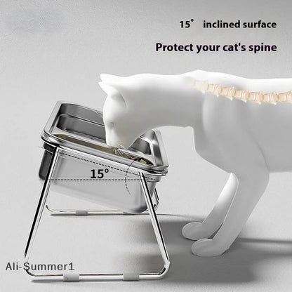 【E】Cat Bowl Cat Food Bowl Stainless Steel Double Bowl Anti-Tip Pet Bowl Cat Eating Bowl Drinking Bowl Grain Bowl Dog Bowl