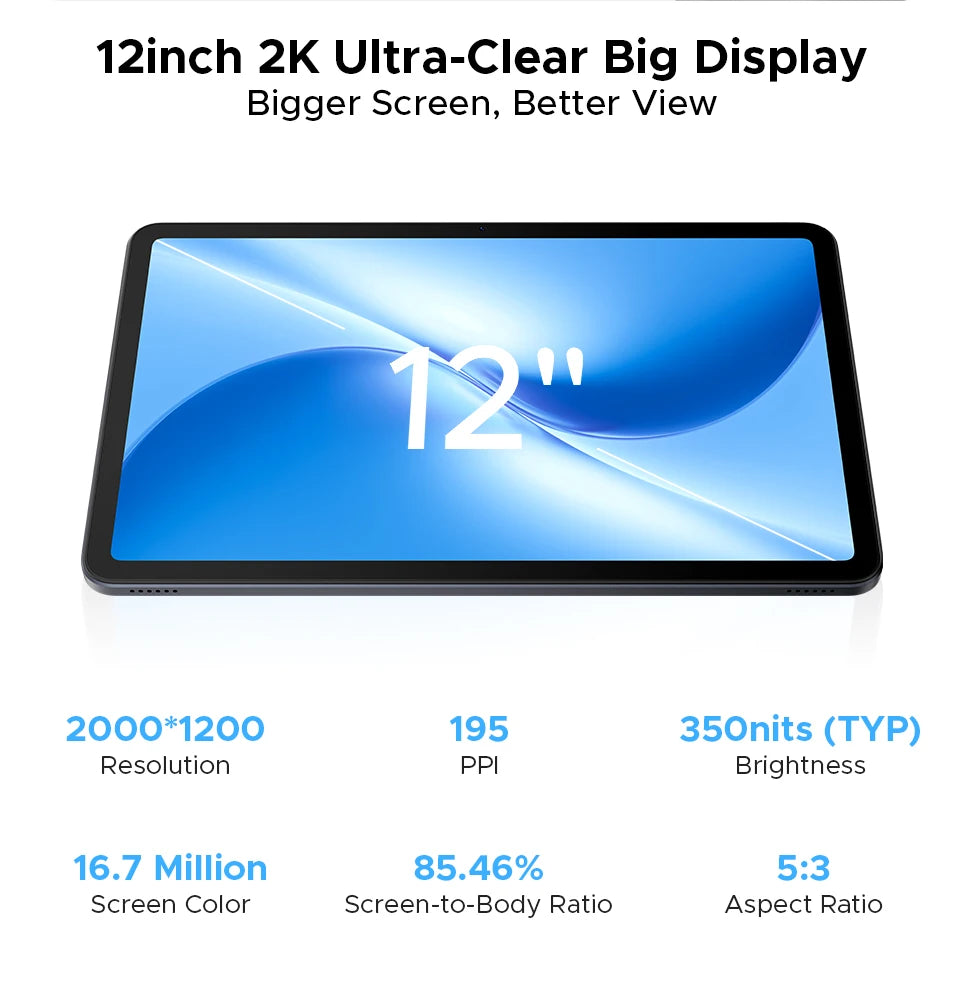 DOOGEE U12 Tablet PC Android 16 Gemini AI 12'' FHD+ Screen 24GB RAM 128GB 9000mAh Large Battery 7.8mm Ultra-thin Smart Pad