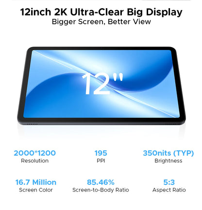 DOOGEE U12 Tablet PC Android 16 Gemini AI 12'' FHD+ Screen 24GB RAM 128GB 9000mAh Large Battery 7.8mm Ultra-thin Smart Pad