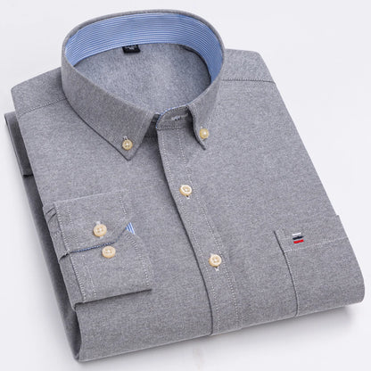 Men's Oxford Long Sleeve Shirt 100% Cotton Wrinkle Resistant & Breathable, Solid Plaid Striped Comfort Casual Button-down Shirts