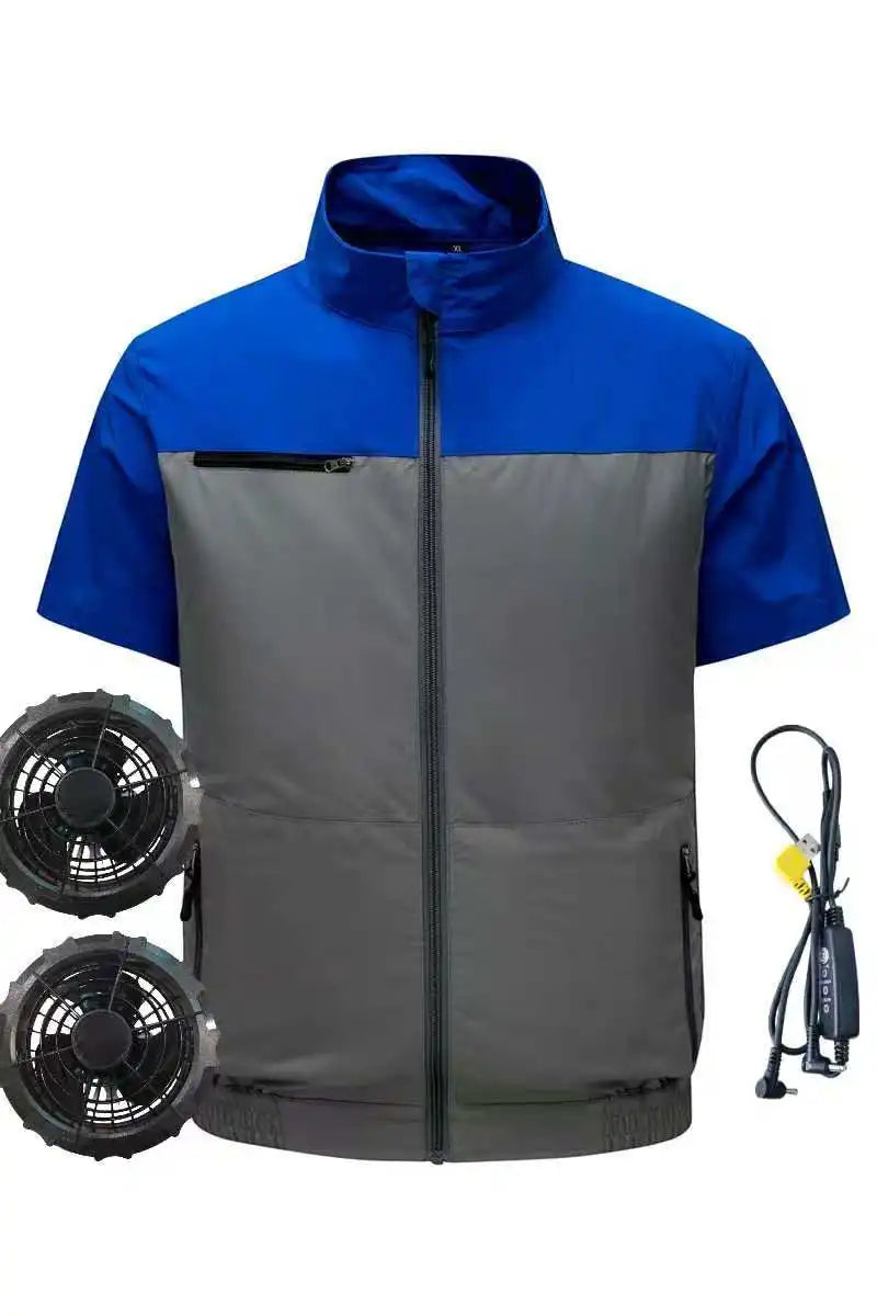 New men's smart cooling workwear with built-in fans, 360° circulating airflow, lightweight and breathable, suitable for hiking,