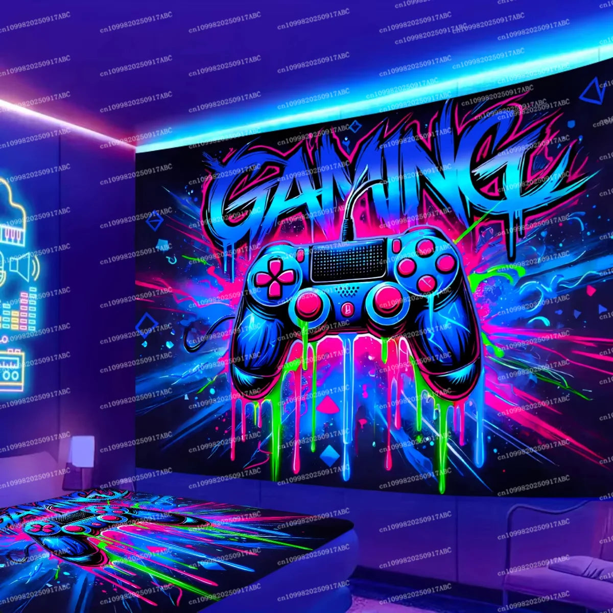 Game Tapestry Gaming Neon Tapestry Handle Dazzle Gaming Bedroom Gaming Room Decoration Game Live Background Wall Home Tapestry