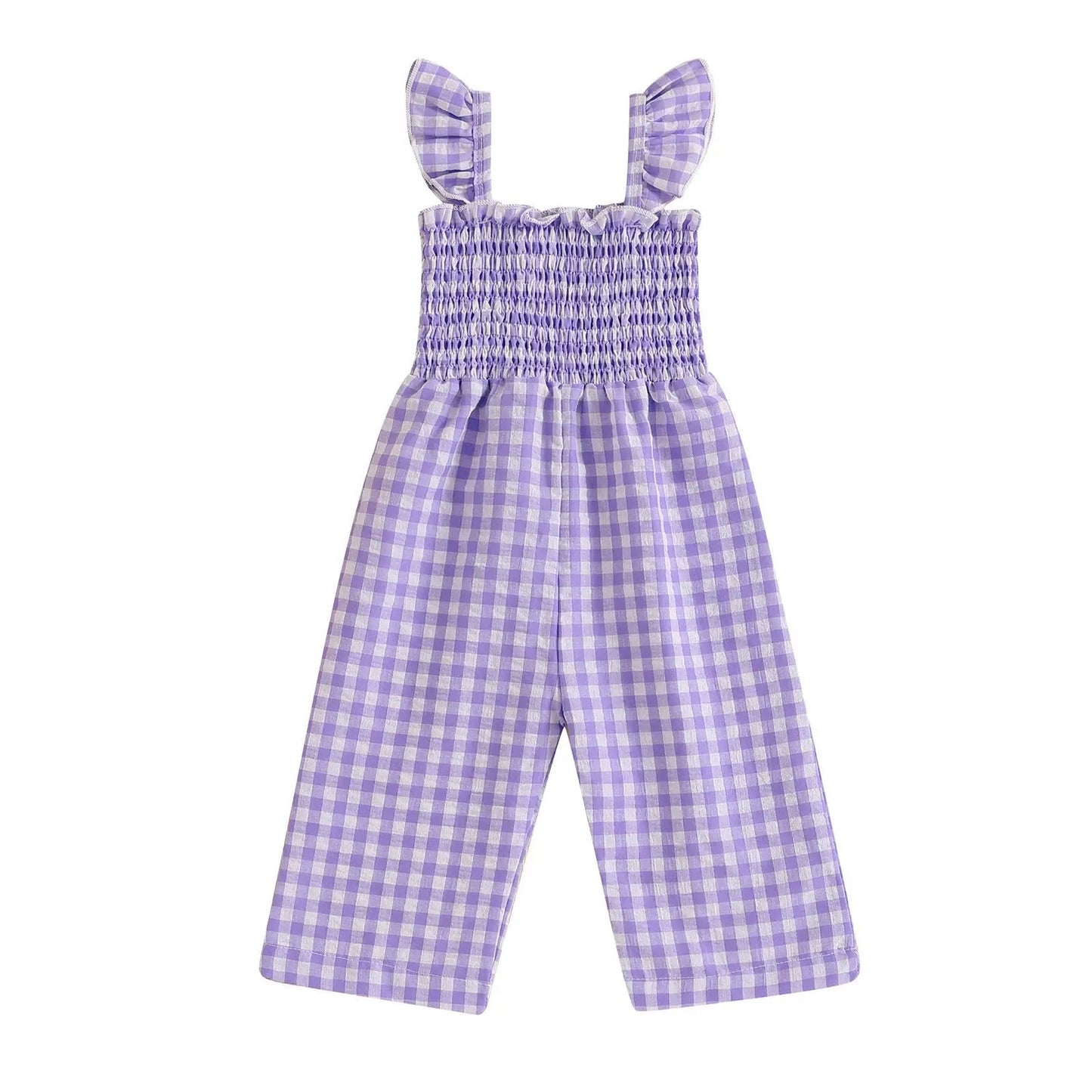 2025 Baby Girl Clothes Girl Cotton Overalls Ruffle Sleeve Strappy Gingham Checkered Romper Casual Loose Pants Outfit 0-4Y