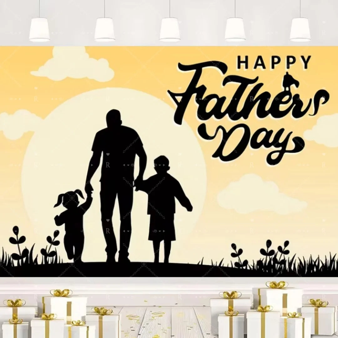 Happy Father's Day Family Party Decoration Background Feliz Día del Padre Golden Blue Balloon Backdrop for Man Tuxedo I Love Dad