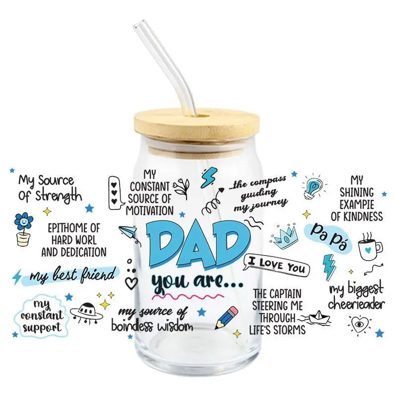 Father's Day UV DTF 3D DIY Cartoon Patter Transfer Sticker Wraps Cup High Quality Durable Waterproof Decals