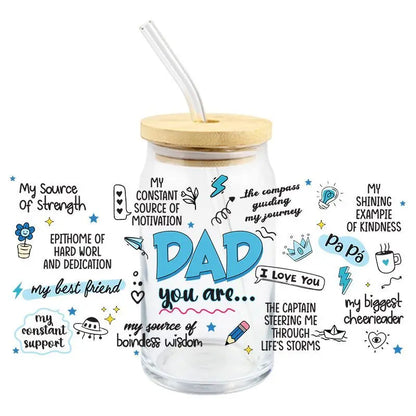 Father's Day UV DTF 3D DIY Cartoon Patter Transfer Sticker Wraps Cup High Quality Durable Waterproof Decals